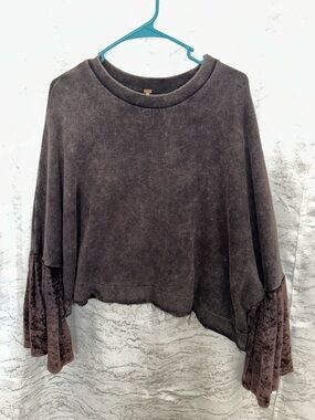 Free People Brown Washed Velvet Bell Sleeve Crop Top